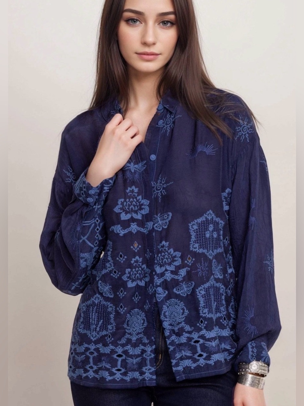 Johnny was womens xxl directly glow embroidered boho cupra shirt floral